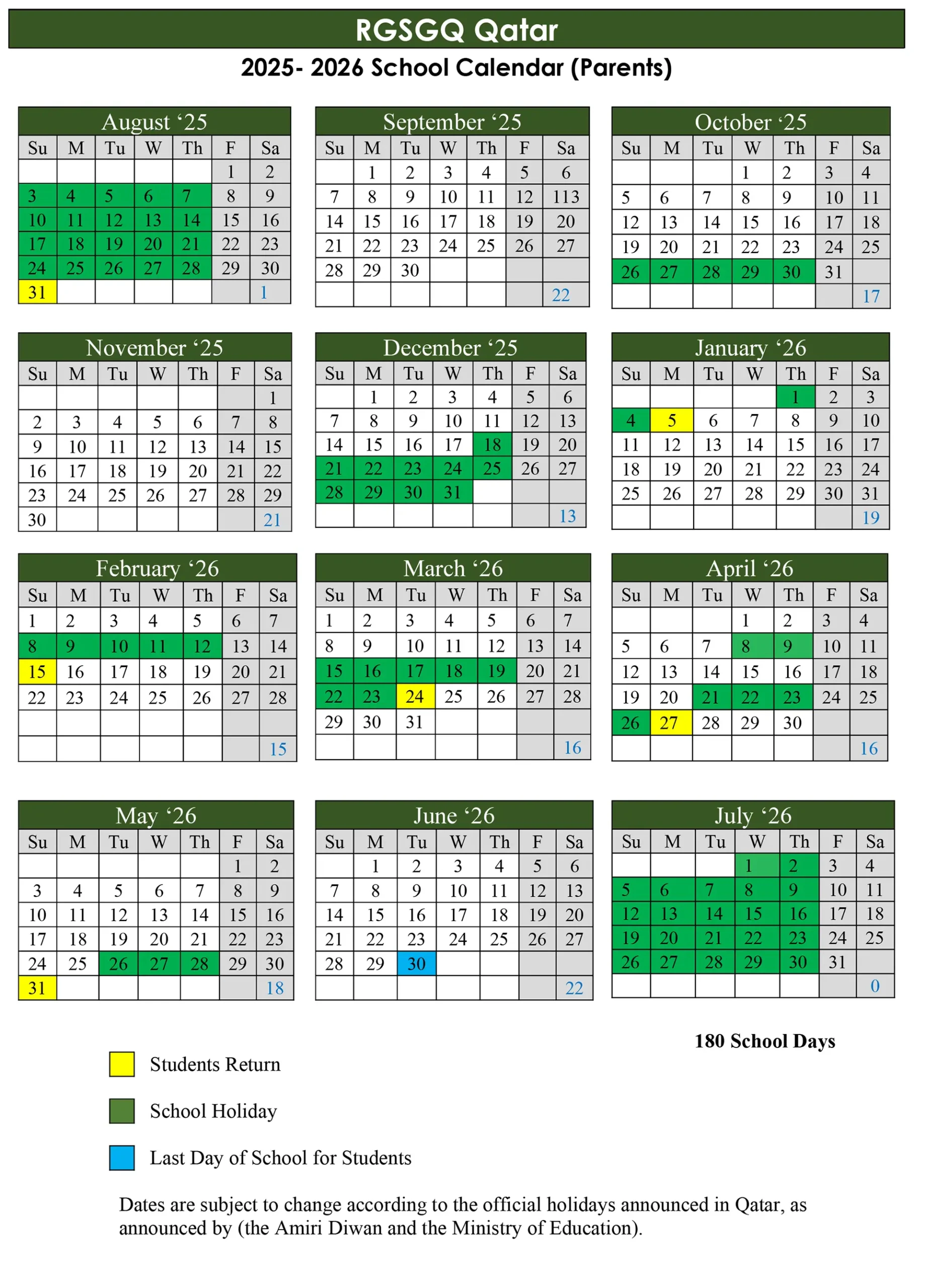 Rgs 2025 2026 school calendar ( parents)